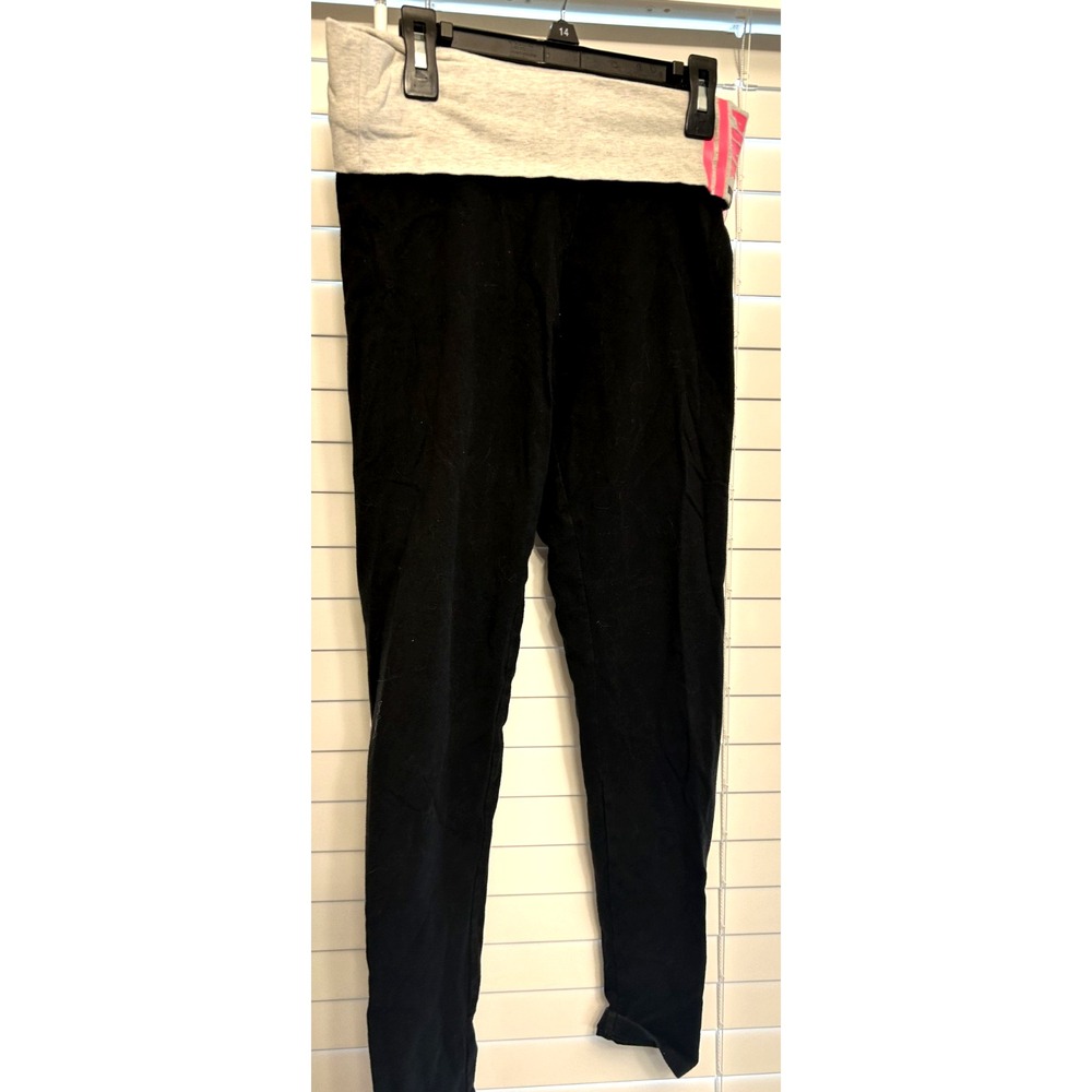 Vintage Y2K PINK VICTORIA'S SECRET‎ Foldover Yoga Leggings Black Spell Out SMALL - Picture 2 of 7